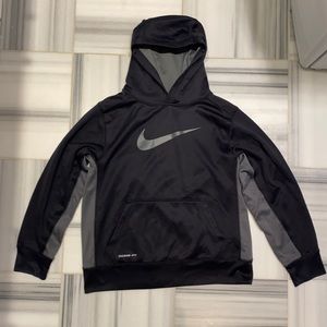 Black Nike hoodie; Therma-fit; Nike logo; Kids large; Fleece interior